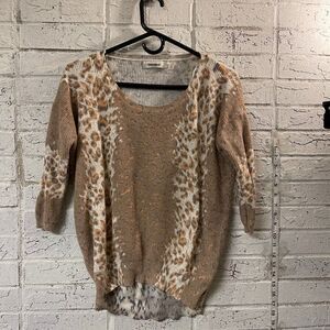 Pullover Scoop Neck 3/4 Sleeve Animal Print Sweater Size Small
